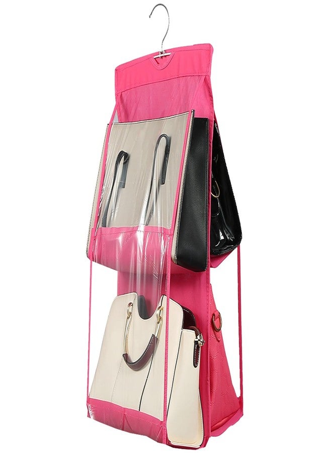 GBMI Handbag Organizer, Bag Organiser for Ladies Handbags, Purse, Clutch, clothes organiser for wardrobe, Purse Organiser With Hanger, Women, Non-Woven (4 Pocket- 75 X 35 X 35 Cm (Pack Of 2), Pink) - Image 2